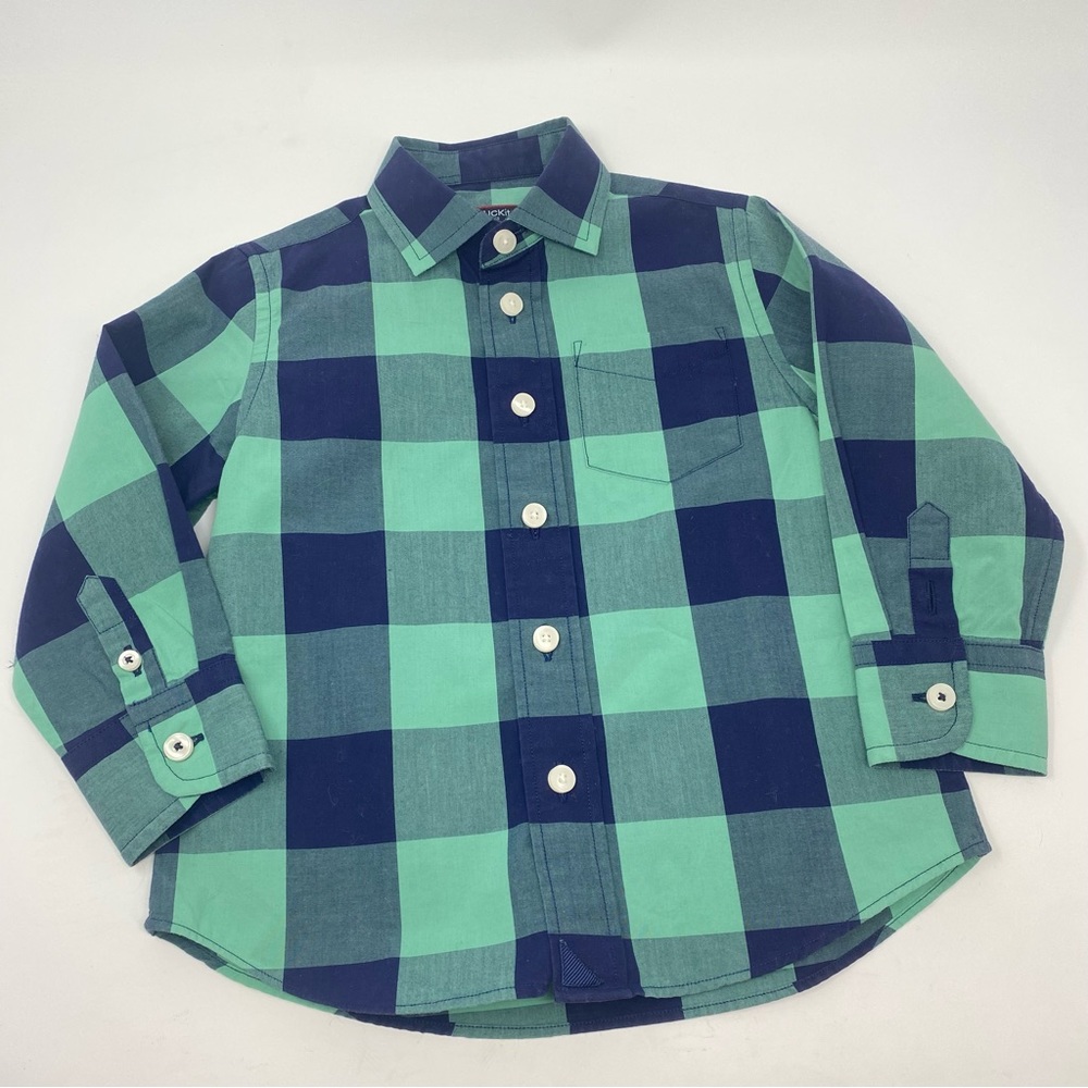 UNTUCkit Toddler Boy Button Up Shirt Navy Blue Green Plaid Cotton 2T